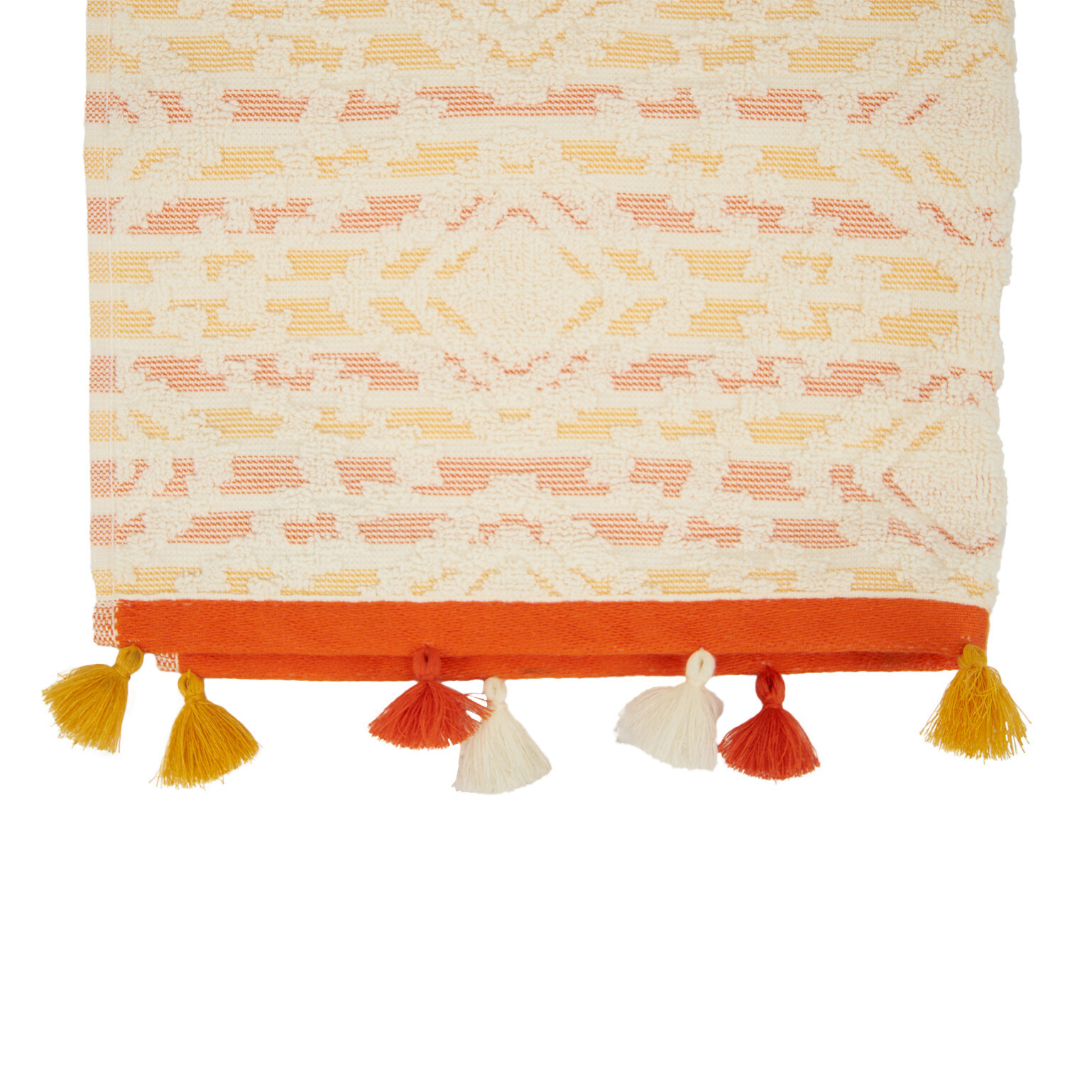 Boho Tassel Hand Towel - White and Orange Image 2