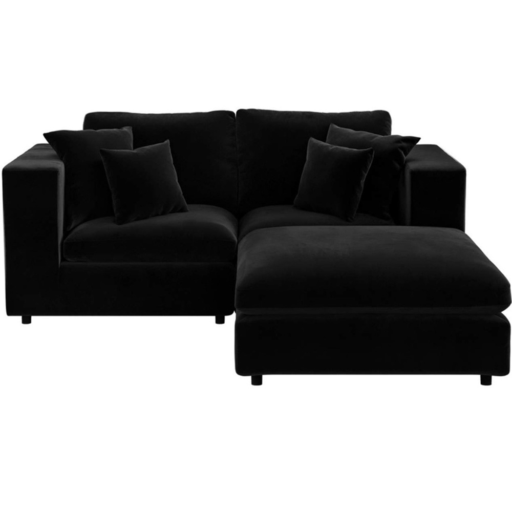 SOLACE+CO Asher 3 Seater Black Velvet Sofa with Footstool Image 3