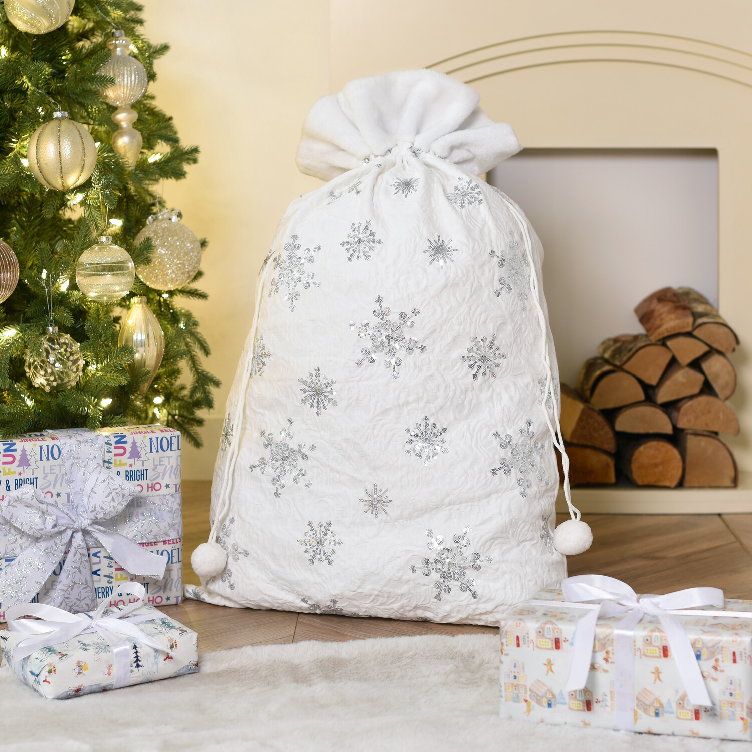 White Snowflake Present Sack - White Image 2