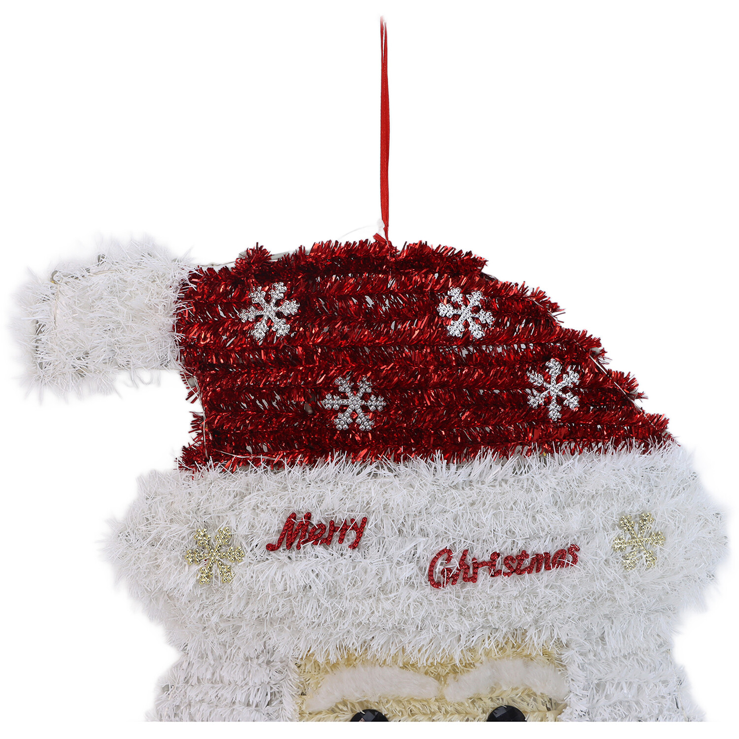 Christmas Tinsel Santa Hanging Decoration with LED White and Red Image 2