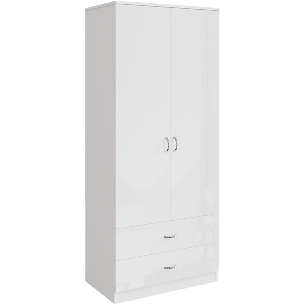 FWStyle Chilton 2 Door 2 Drawer White Gloss Wardrobe Image 2