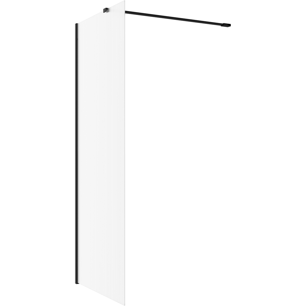 Bathstore Nero Fluted Glass Wetroom Shower Panel with Matt Black Profile and Side Arm 800mm Image 3