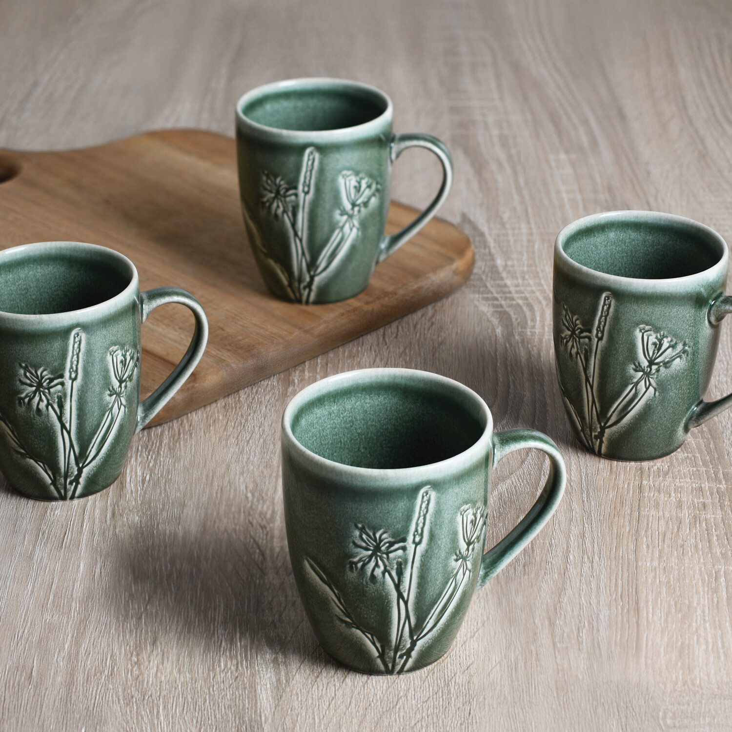 Pack of 4 Sage Embossed Decal Mugs - Green Image 1