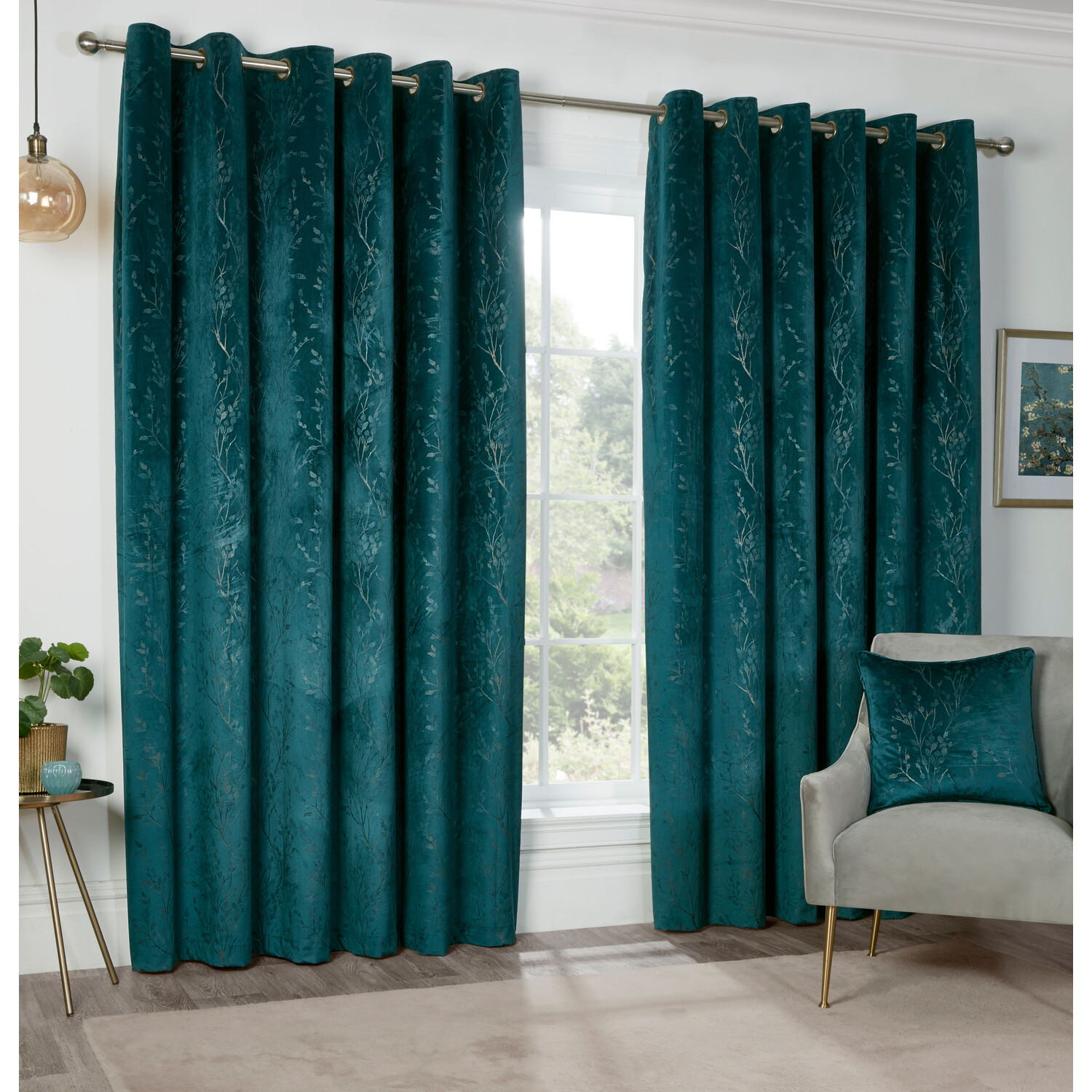 Divante Teal Avery Velvet Eyelet Curtains 229 x 168cm Image 2