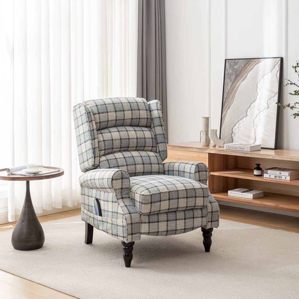 Furniture One Green Check Fabric Recliner Massage Armchair Image 5
