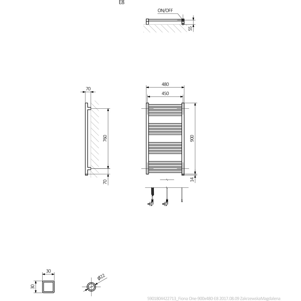 Terma Fiona One 1364BTU Sparkling Gravel Taupe Electric Tower Rail 900 x 480mm Image 7