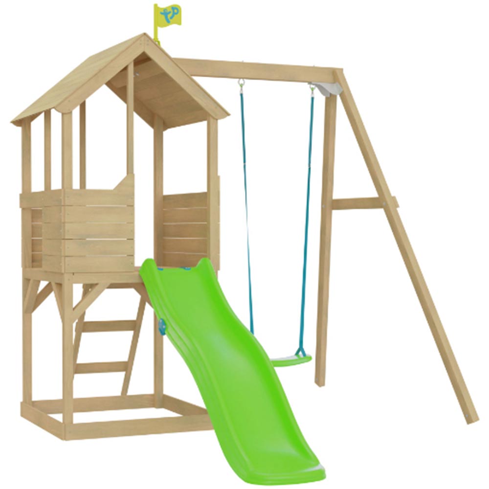 TP Toys Treehouse Wooden Play Tower with Swing and Slide Image
