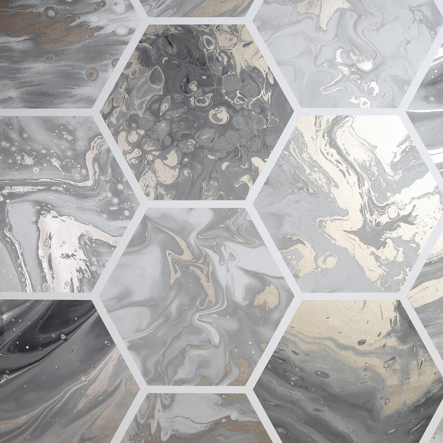 Marbled Hexagon Wallpaper - Charcoal and Rose Gold Image 1