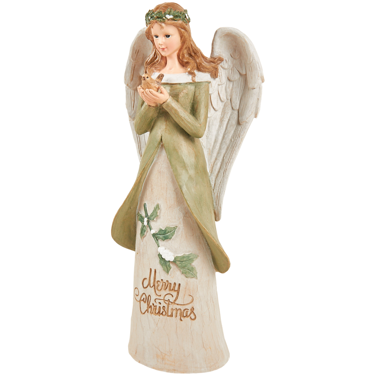 Standing Angel Wood Effect - White & Green Image 2