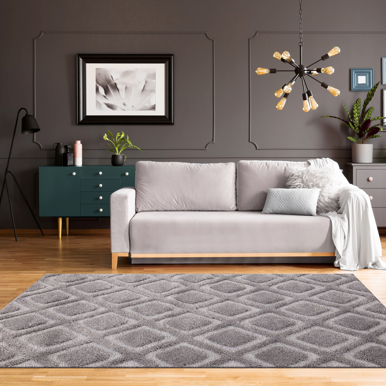 Grey Diamonds Rug - Grey / 160cm Image 2