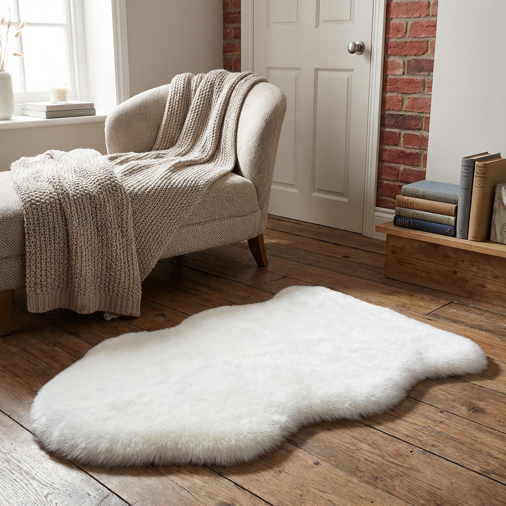 White Faux Rabbit Fur Rug 90 x 60cm Image 4