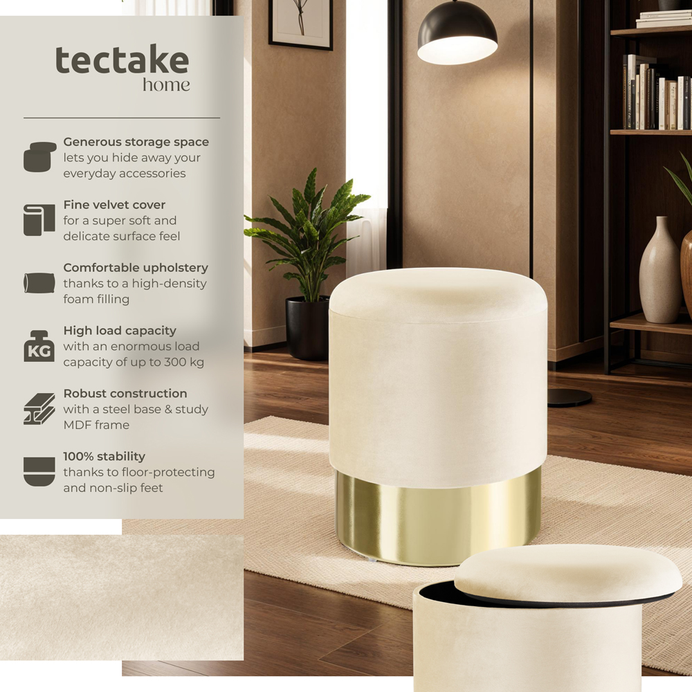 tectake Sarina Cream Padded Round Storage Stool Image 6
