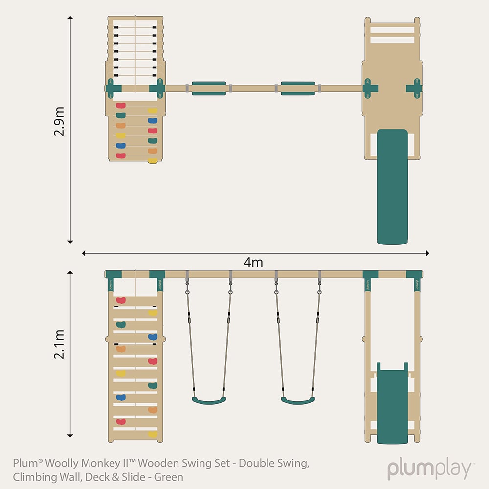 Plum Play Green Woolly Monkey Wooden Swing Set Image 7