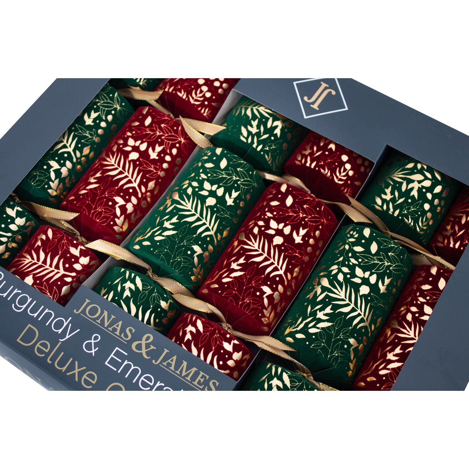 Pack of 6 Flocked Crackers Burgundy and Emerald Image 4