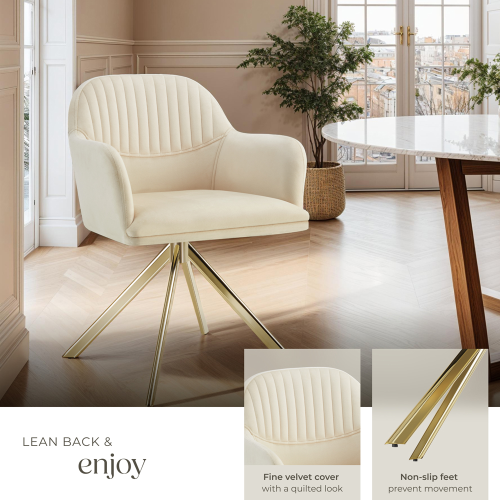 tectake Lona Set of 4 Cream and Gold Velvet Fabric Accent Chair Image 4