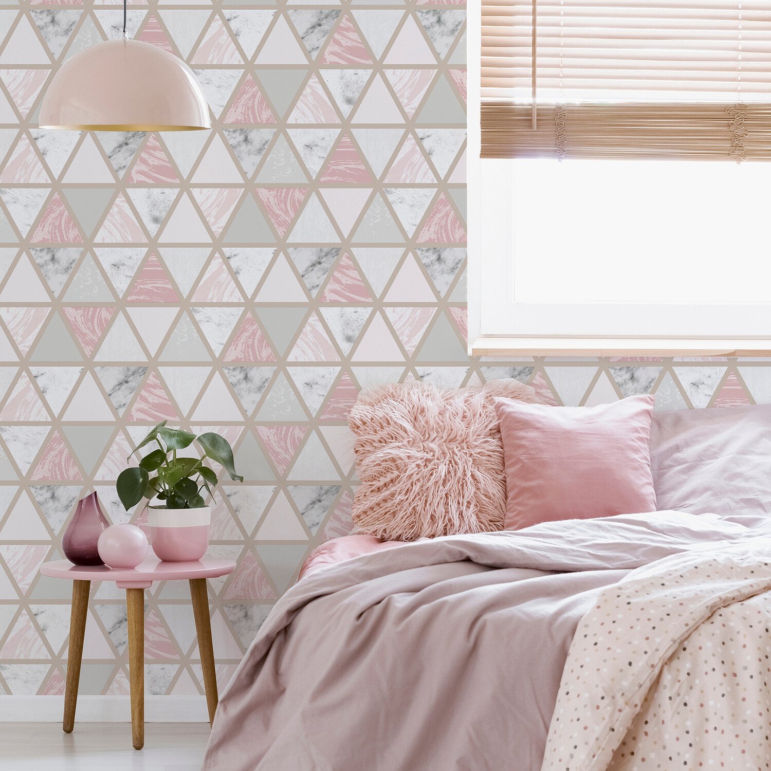 Marble Geometrical Wallpaper - Pink Grey Image 2