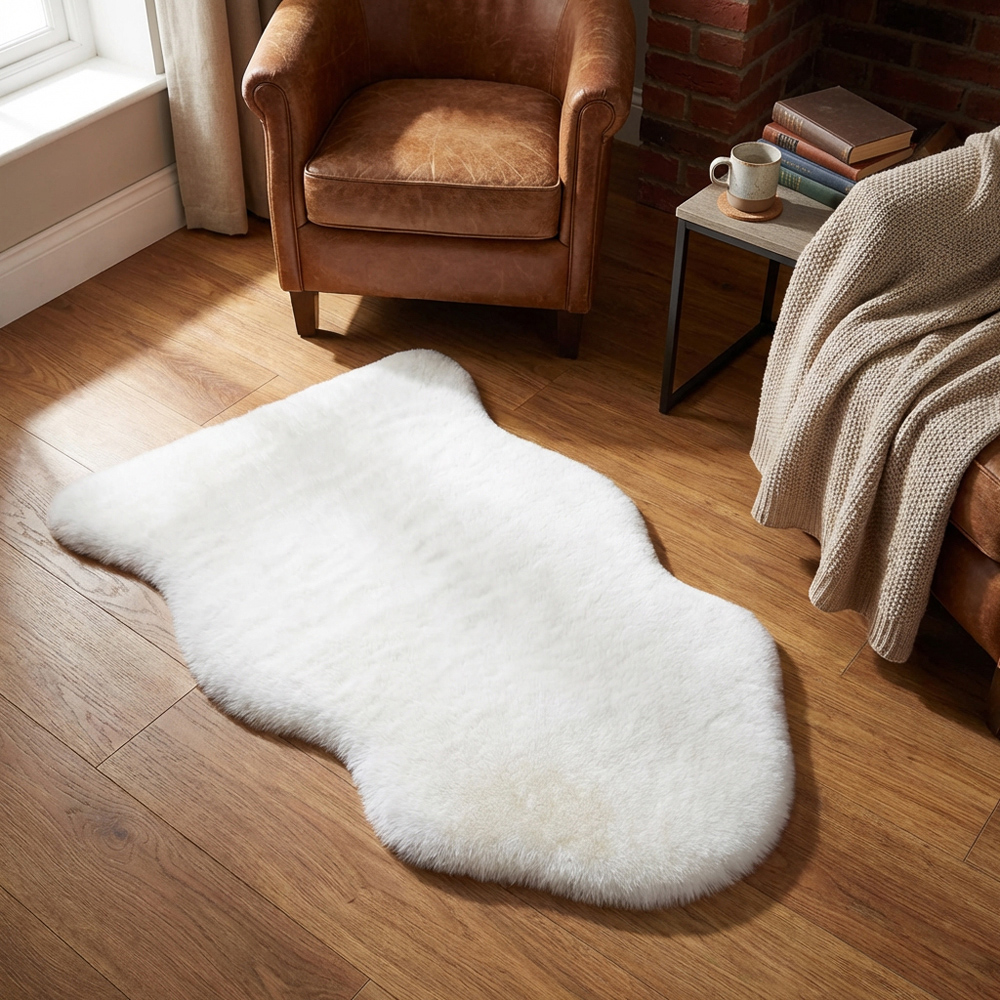White Faux Rabbit Fur Rug 90 x 60cm Image 8