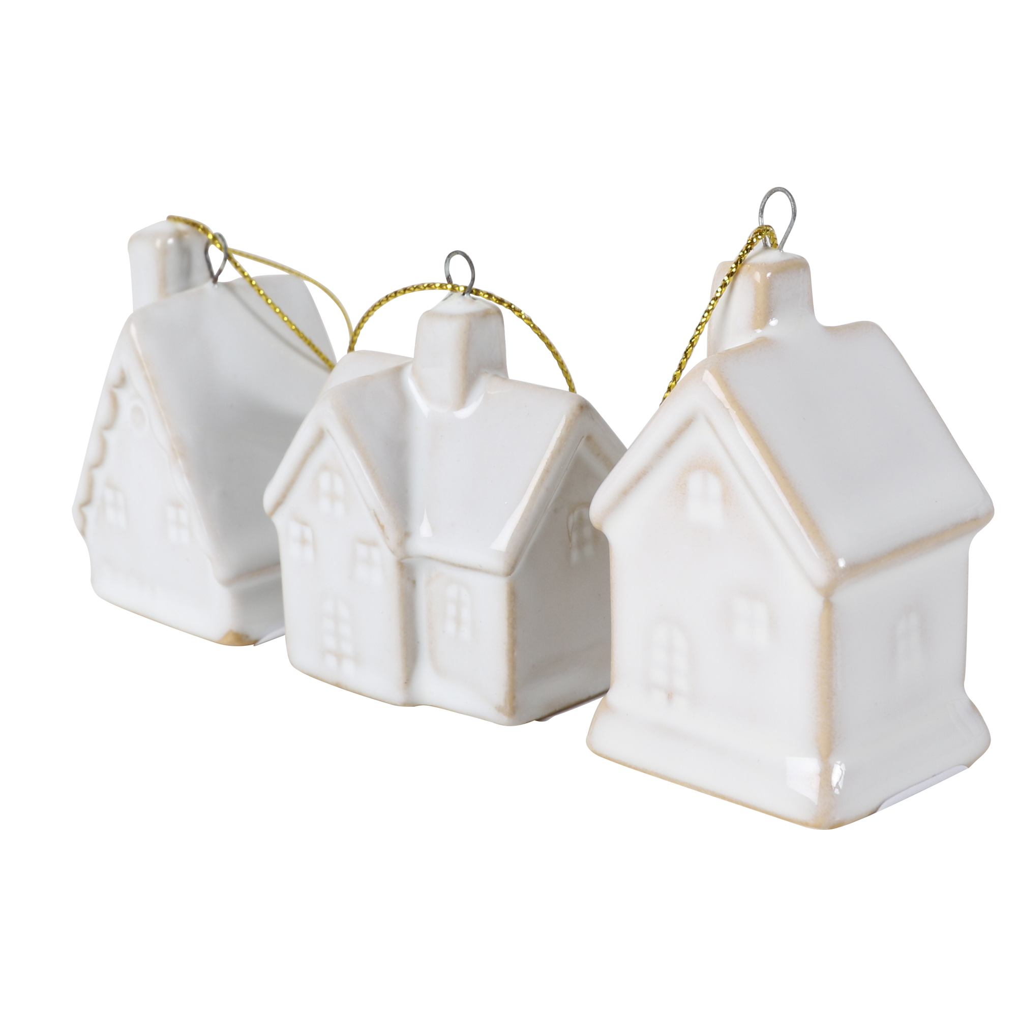 Pack of 3 Ceramic House Hanging Decorations - White Image 4