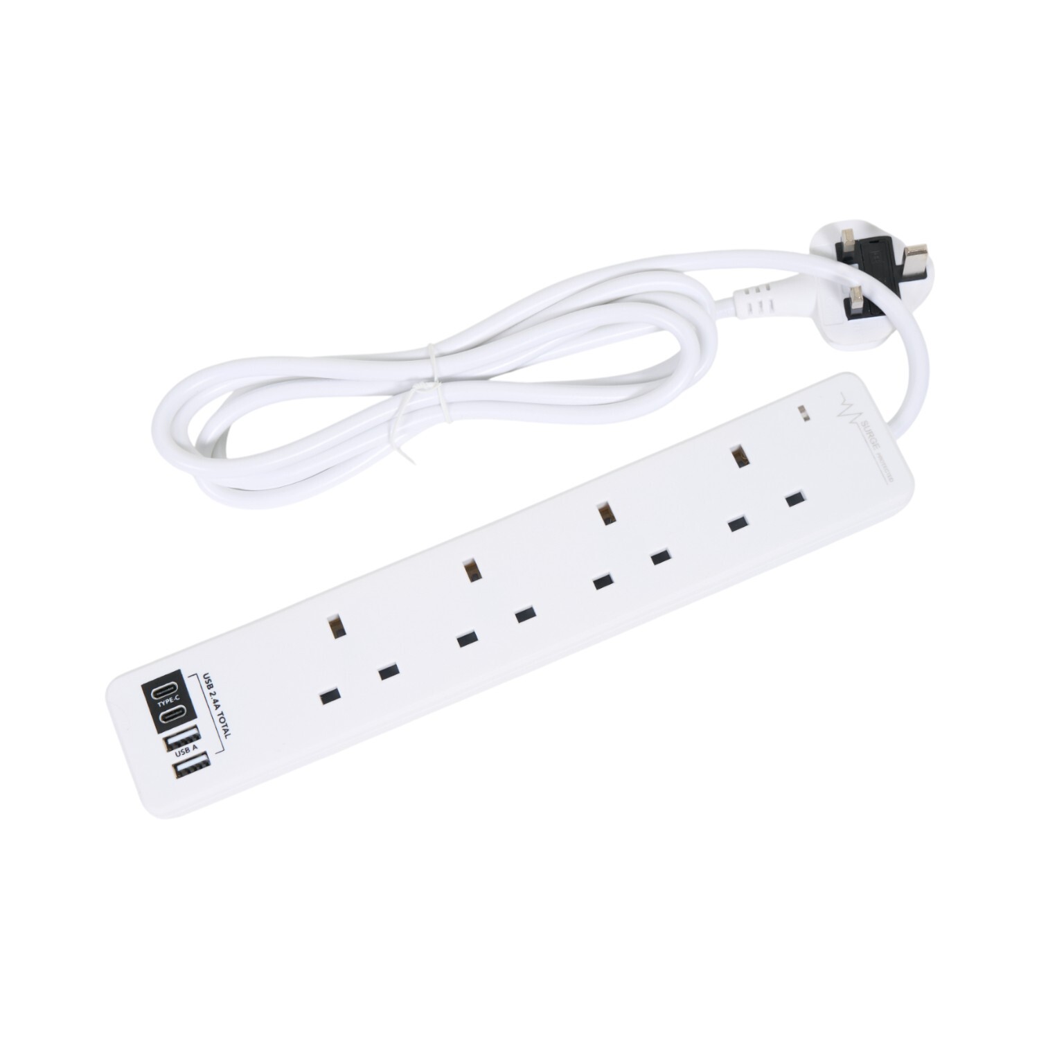 Surge Protected 4 Gang Extension Lead - White Image 3