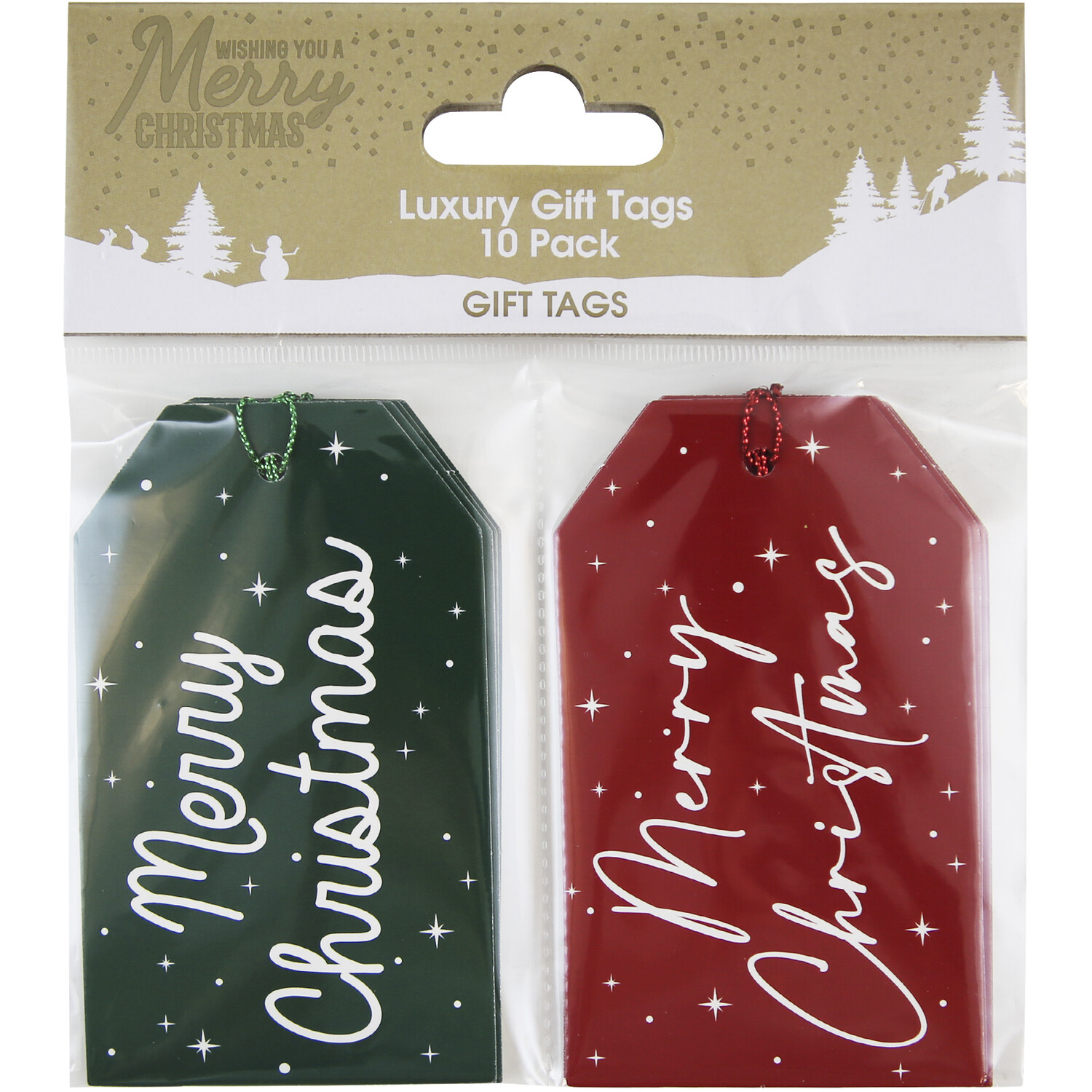 Pack of 10 Merry Christmas Gift Tags - Red and Green Image