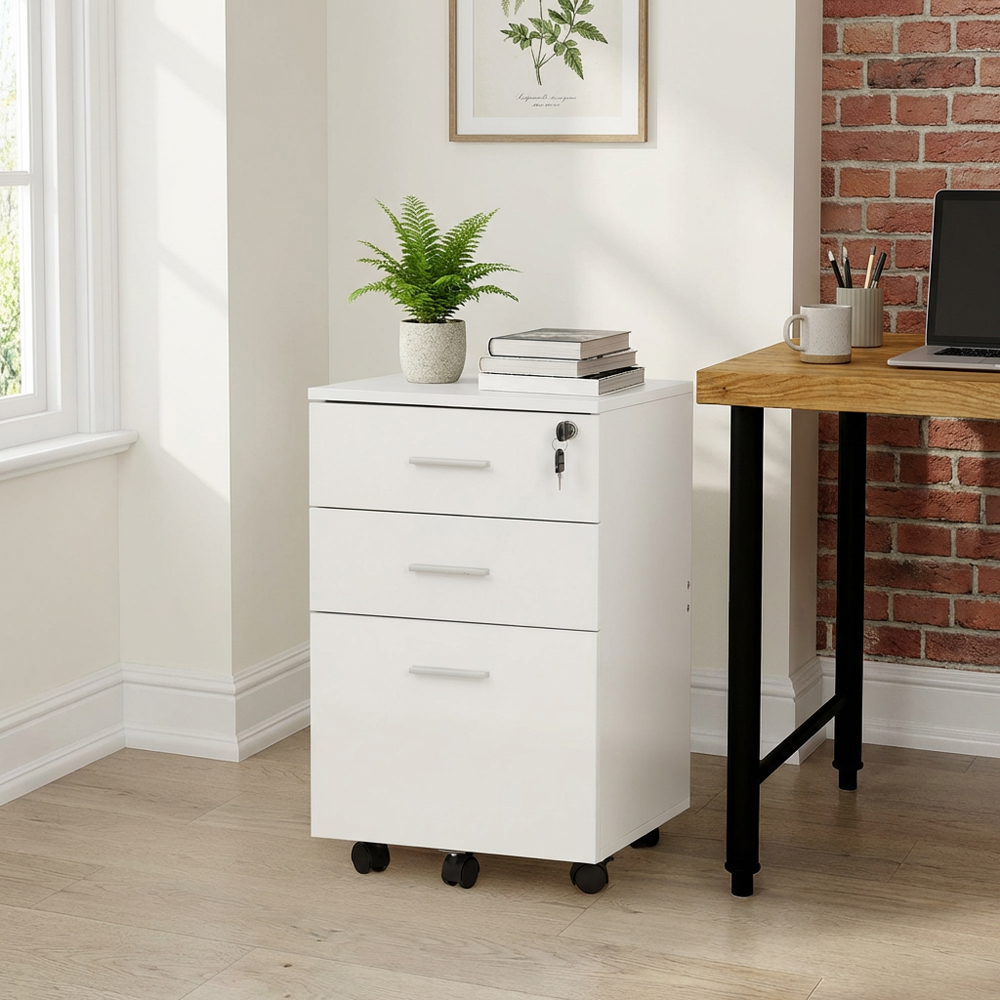 3 Drawer Wooden Filing Cabinet - White Image 6