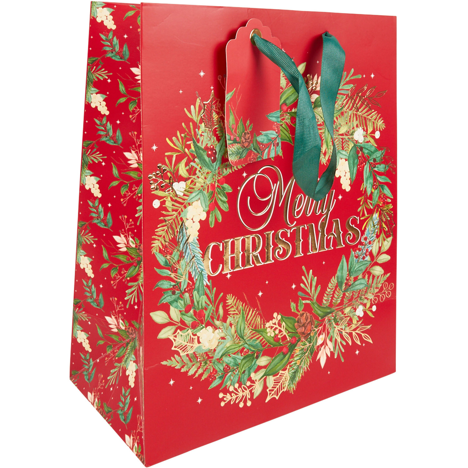 Wreath Merry Christmas Giftbag Large - Red Image 2