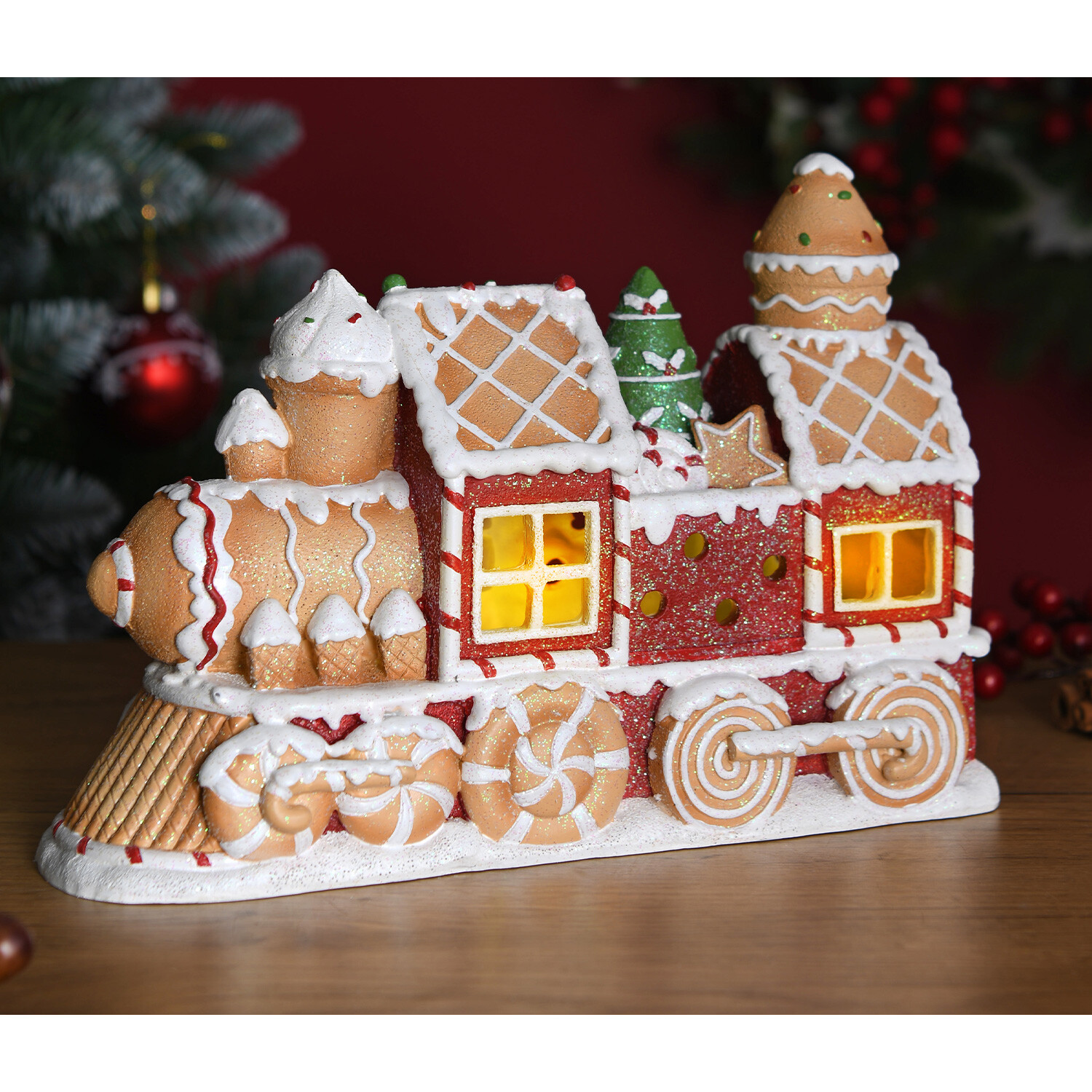 Candy Cane Lane Brown LED Gingerbread Train Decoration Image 3