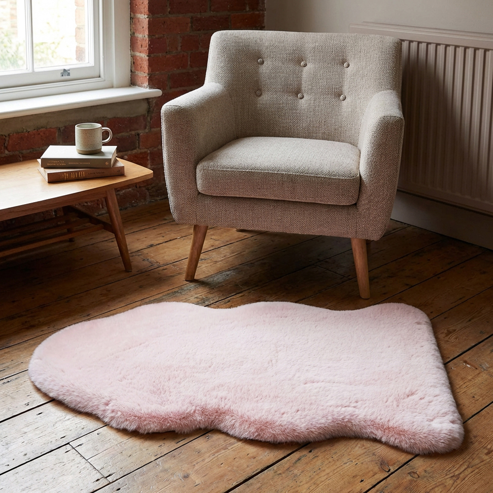 Faux Rabbit Rug Blossom Faux Rabbit Fur Rug 90 x 60cm | Homebase