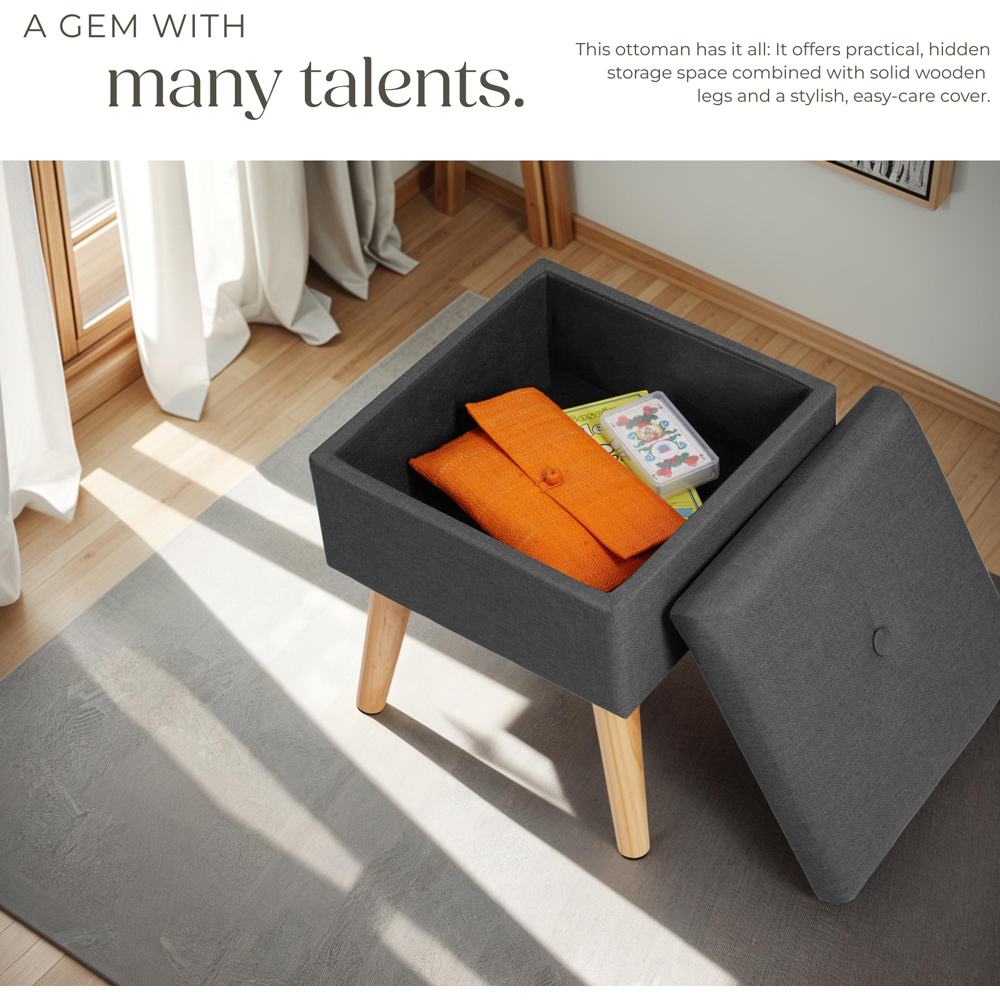 tectake Elva Dark Grey Linen Look Padded Stool with Storage Image 4