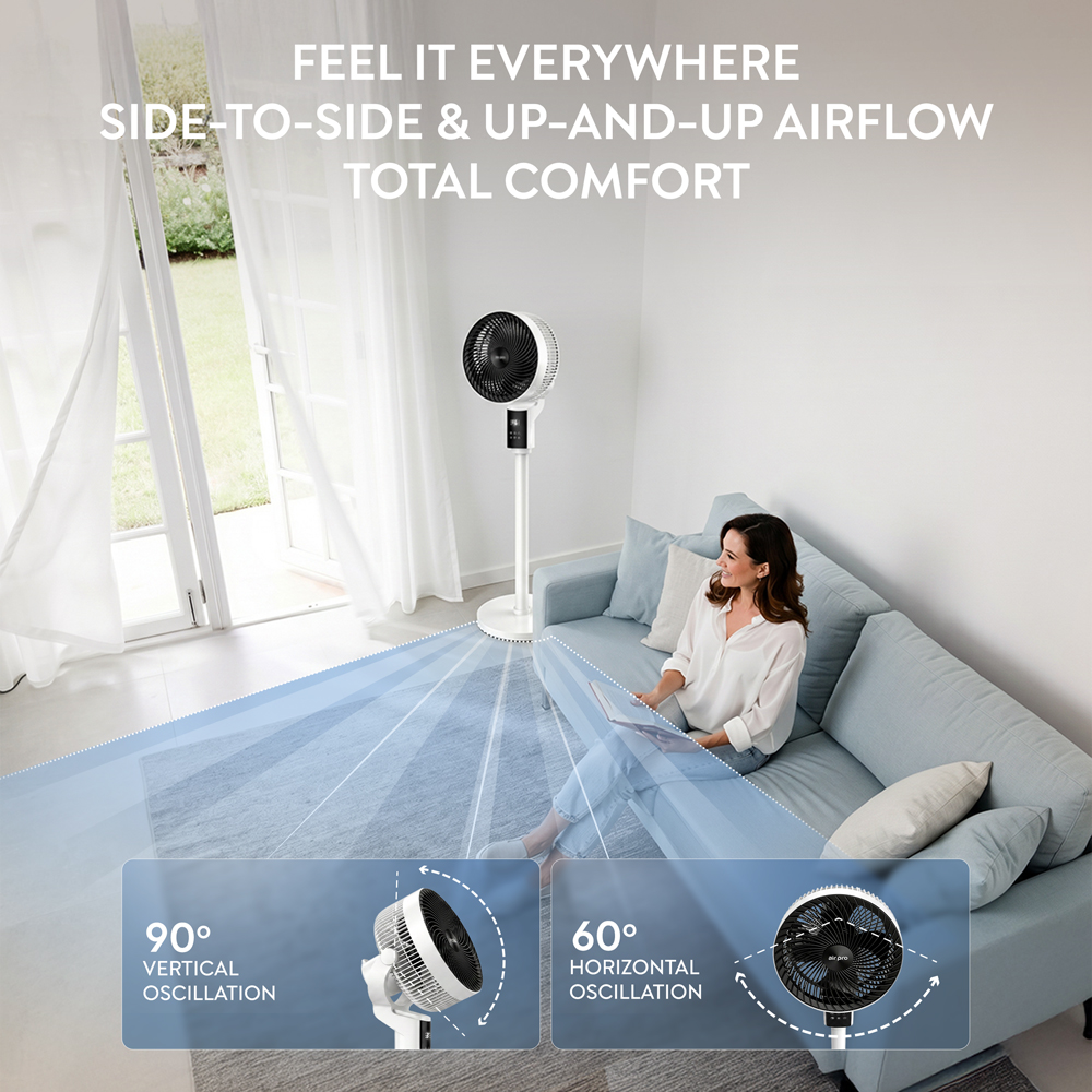 Air Pro White Black SmartVoice 3D Oscillating Height Adjustable Pedestal Fan with Remote 12 inch Image 4