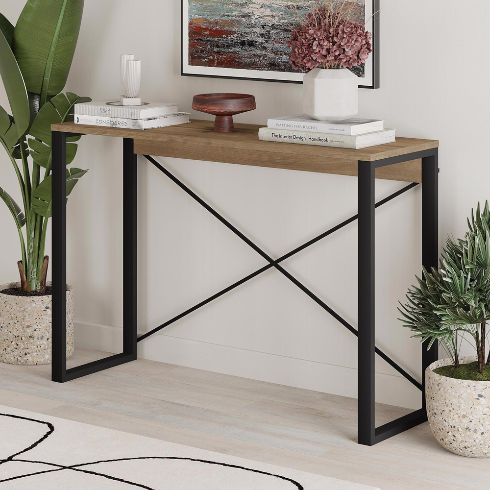 FWStyle Dark Oak Modern Entryway Tall Console Table Image 5