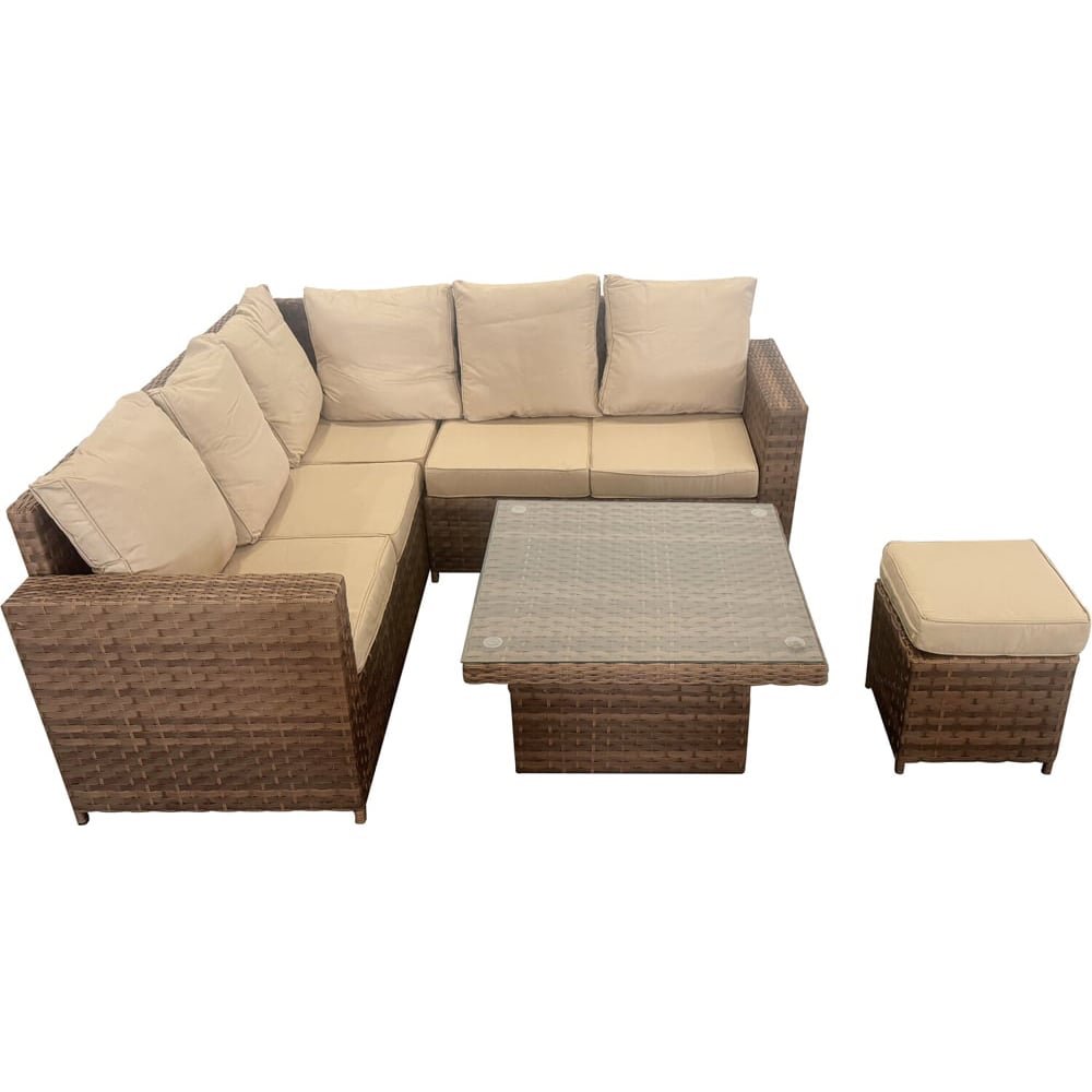 Carolina 5 Seater Brown Rattan Height Adjustable Table Garden Corner Lounge Set Image 2