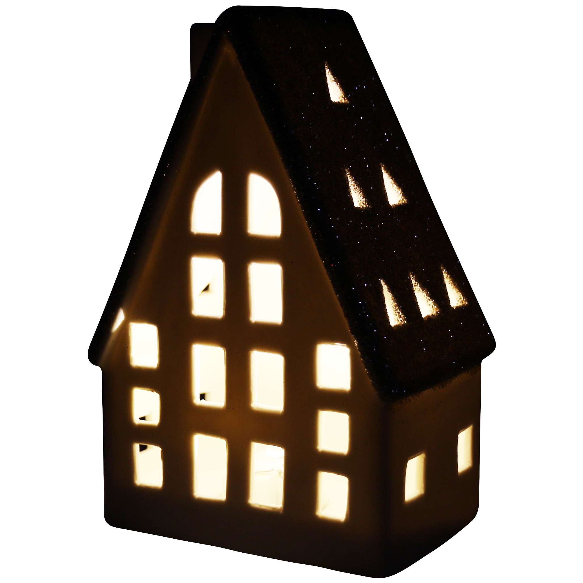LED Ceramic Glitter House - White Image 3