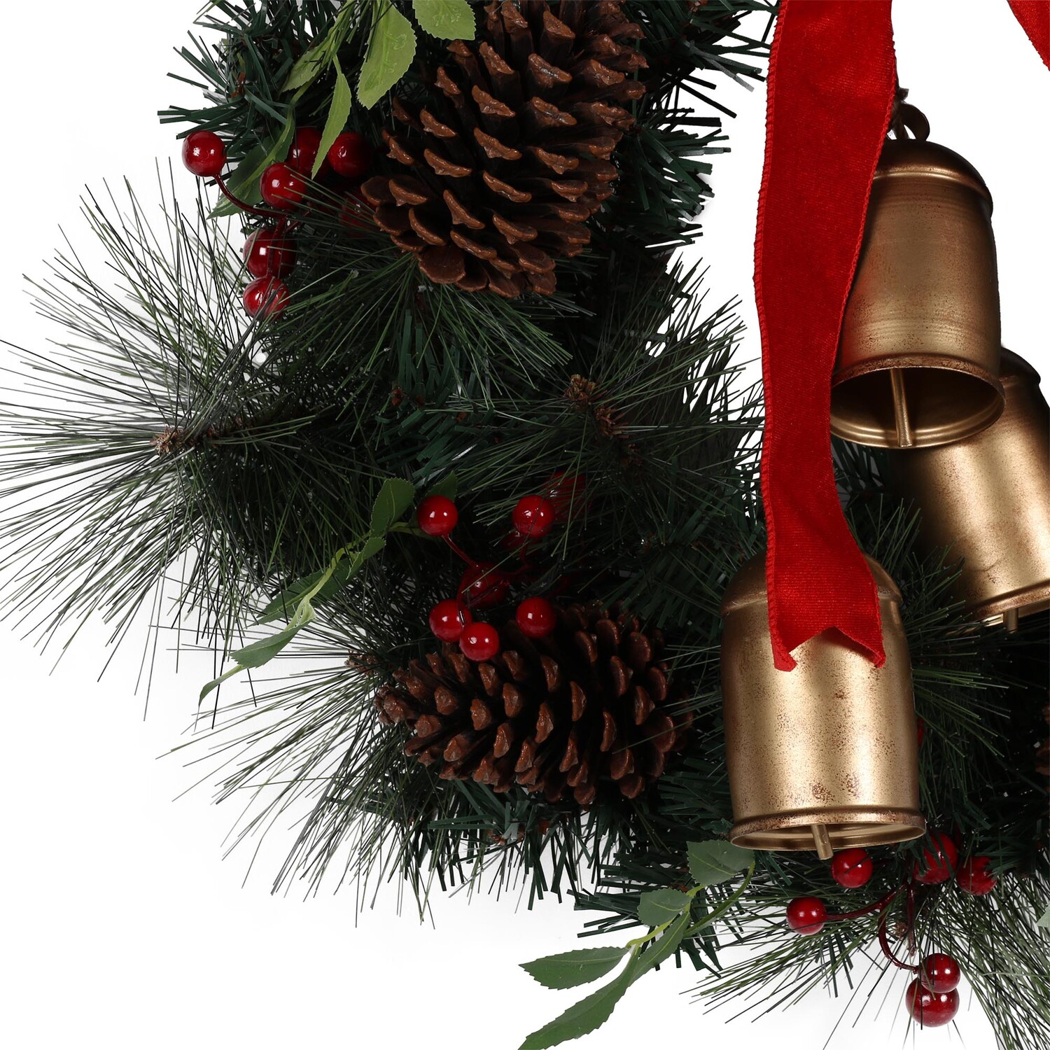 Velvet Bow Hanging Bell Wreath Image 2