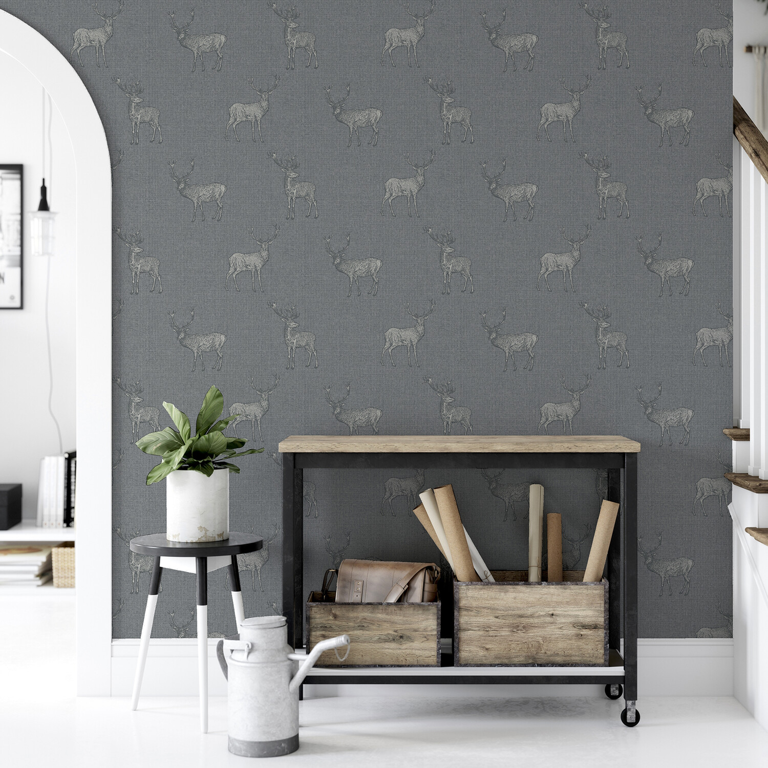 Heritage Stag Wallpaper - Grey and Silver Image 6
