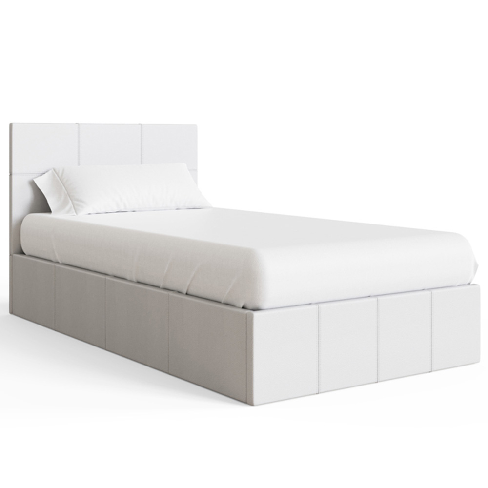 GFW Single White Faux Leather Side Lift Ottoman Bed with Bonnell Mattress Image 4