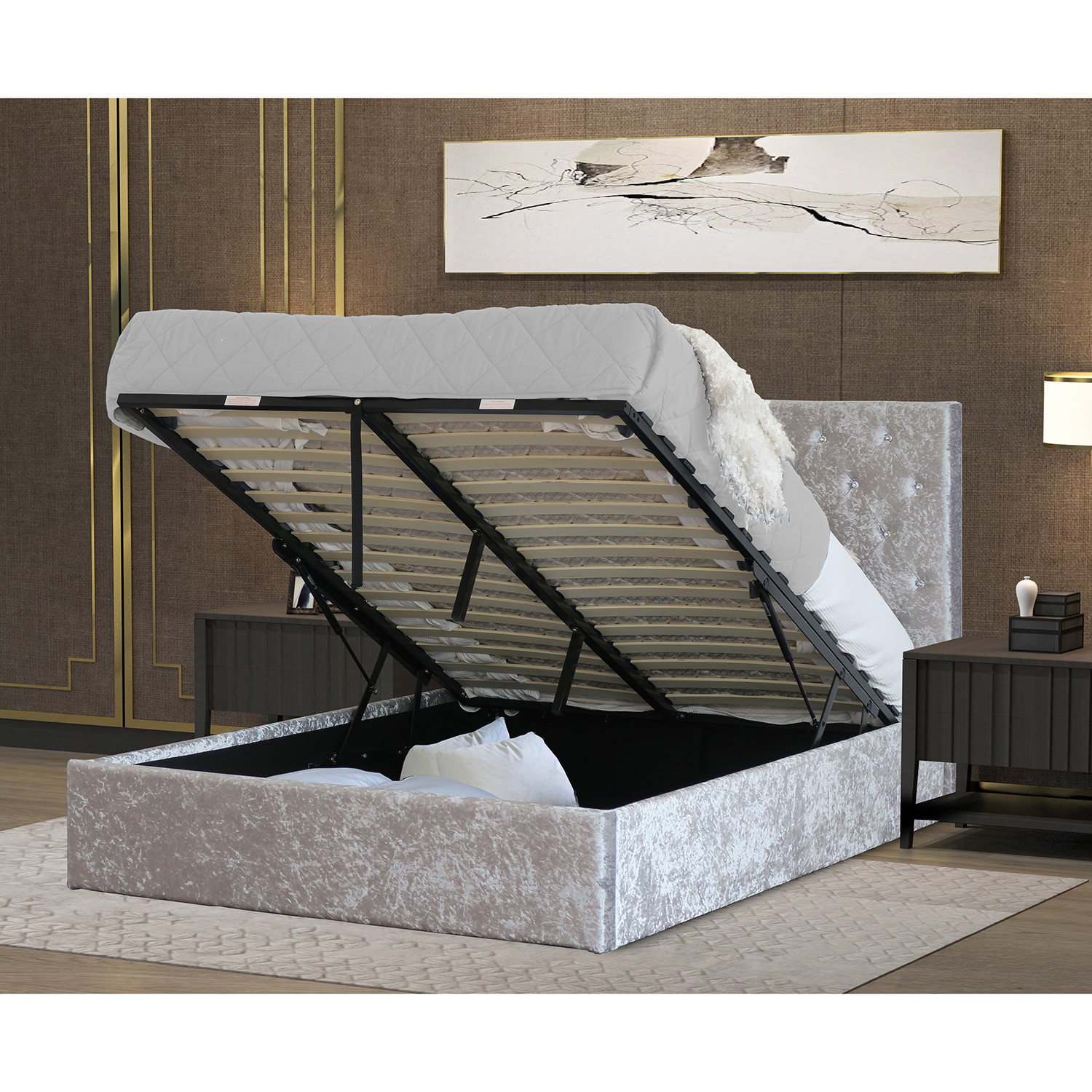 Glitz Crushed Velvet Bed Frame Silver Double Image 6