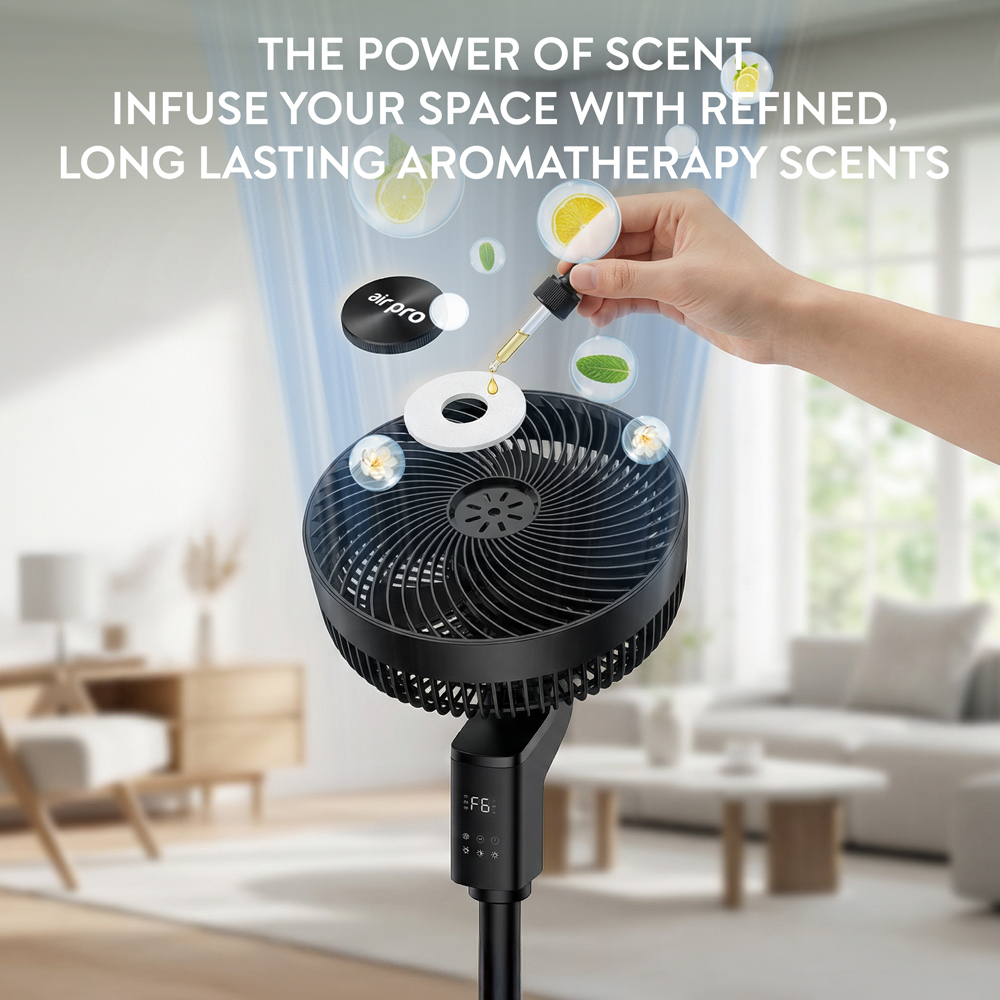Air Pro Black SmartVoice 3D Oscillating Height Adjustable Mono Pedestal Fan with Remote 12 inch Image 8