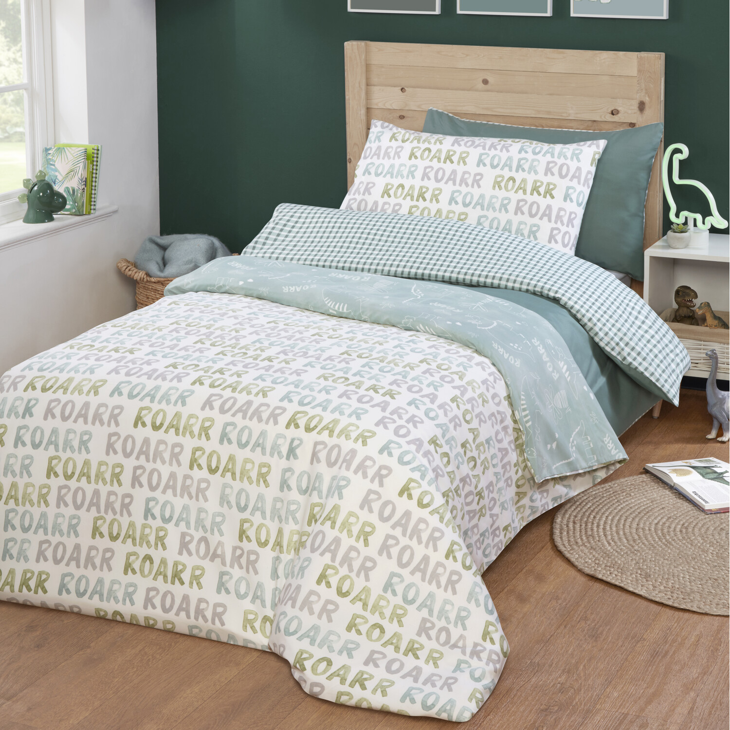 Pack of 2 Dinosaur Duvet Sets - Green Image 1