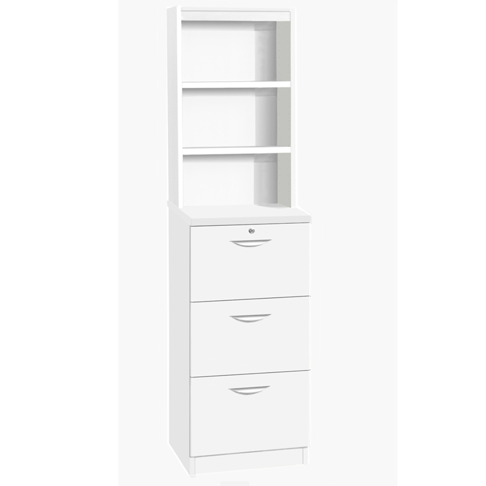 R White Cabinets 3 Drawer 3 Shelf White Filing Cabinet with Hutch Image 2