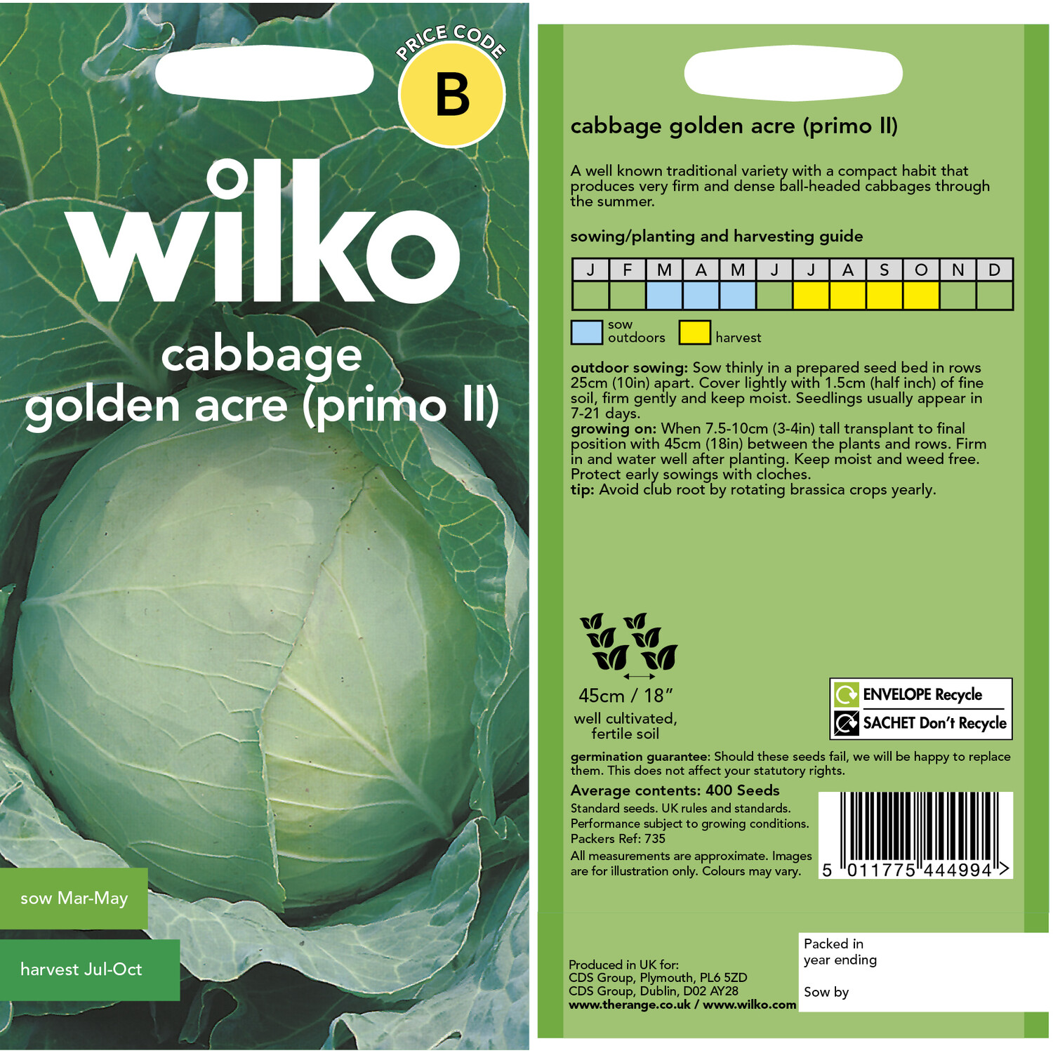 Wilko Cabbage Golden Acre Seeds Image 3