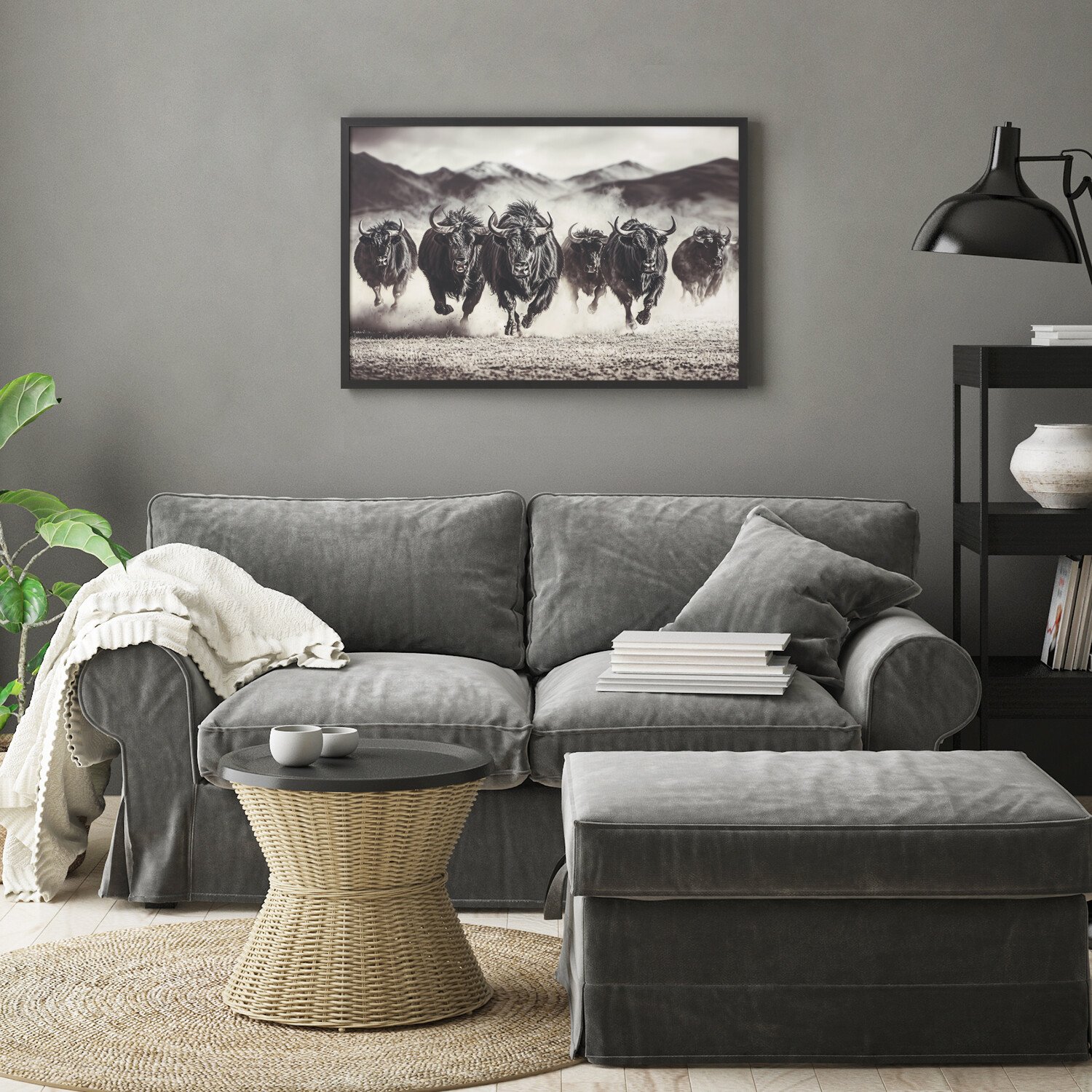 Charging Bisons Framed Gloss Art Black Image 5