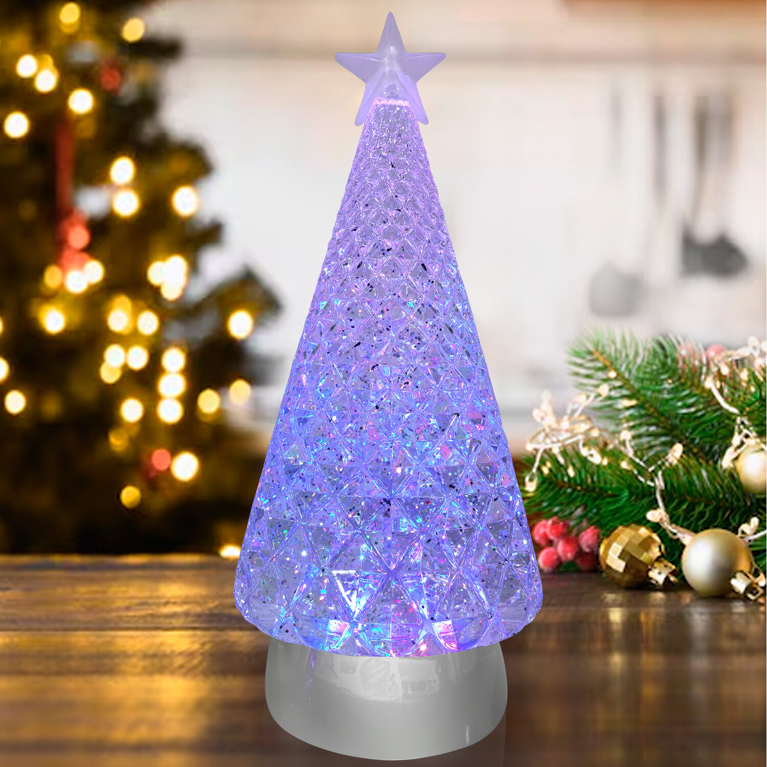 Glitter Spinning Crystal Tree White Image 2