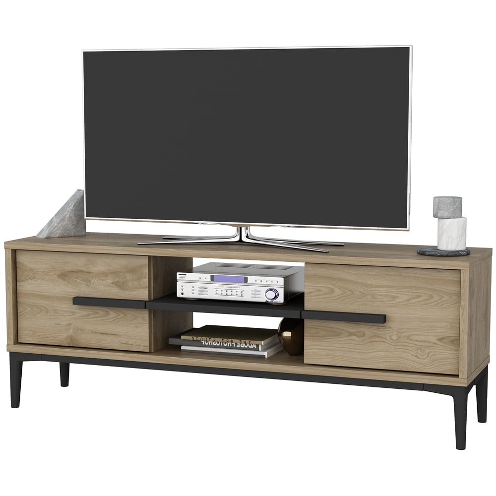 Decorotika Erisa 7 Shelf Oud Oak Black Modern TV Unit Image 3