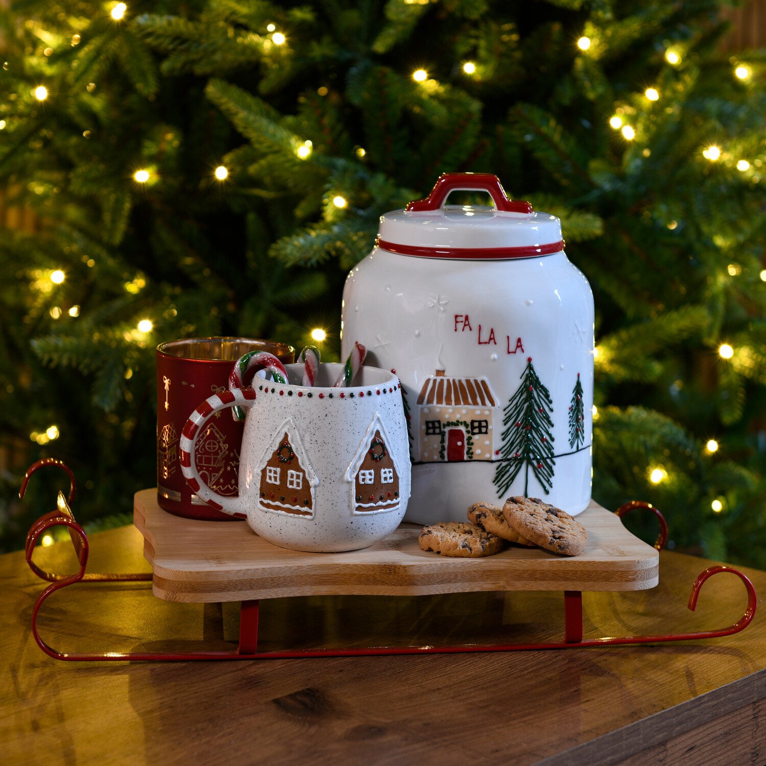 Festive Stone Fa La La Cookie Jar White Image 2