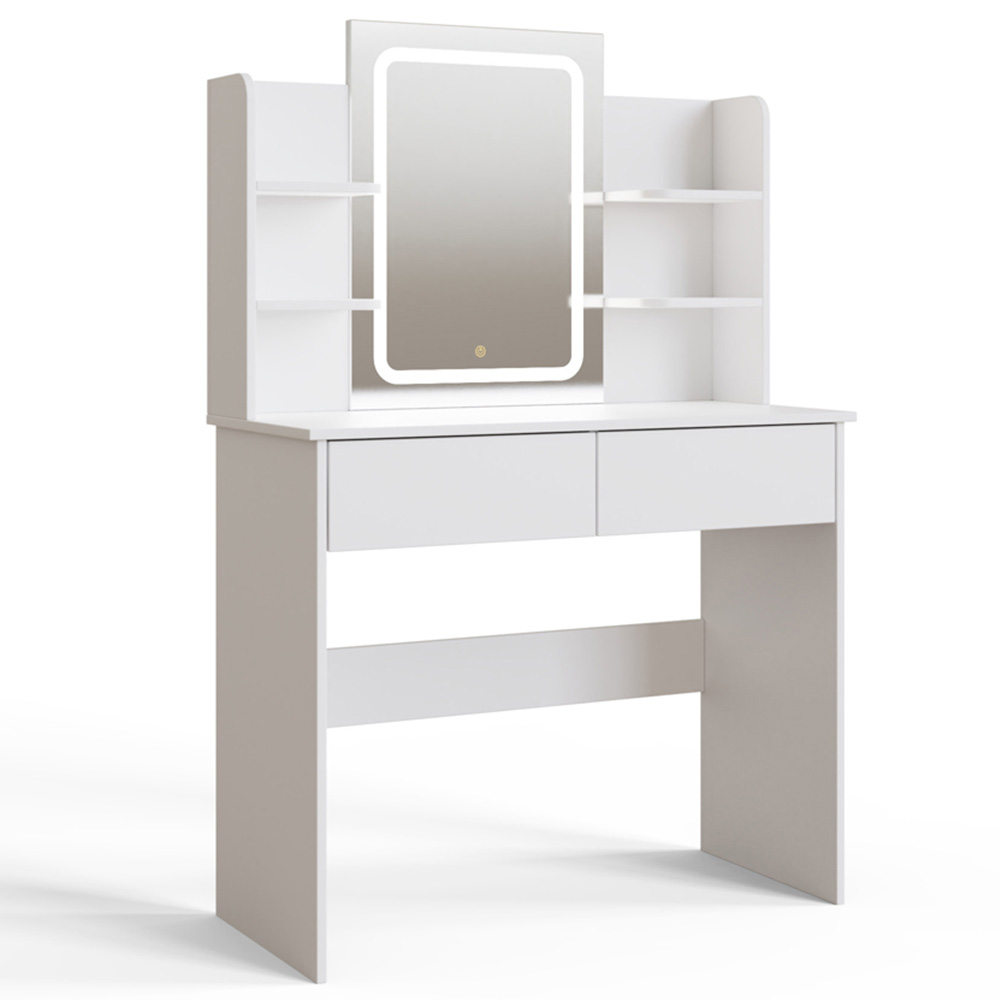 GFW Sadie 2 Drawer 4 Shelf White Dressing Table with LED Mirror Image 2