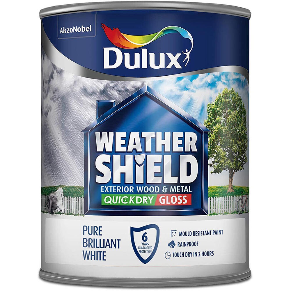 Dulux Weathershield Wood & Metal White Gloss Quick Dry Paint 750ml Image 2