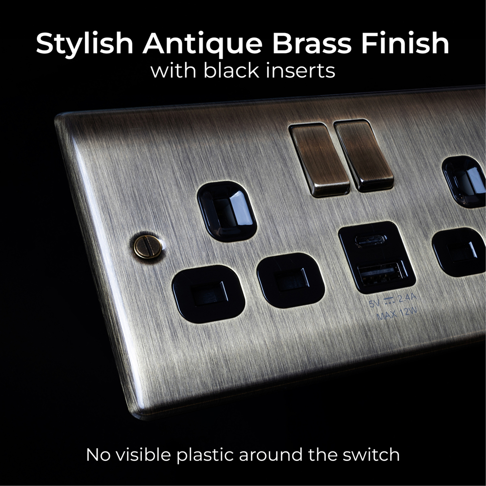 BG Nexus Metal 2 Gang 13A Antique Brass Switched Socket with USB-A and USB-C Port Image 7