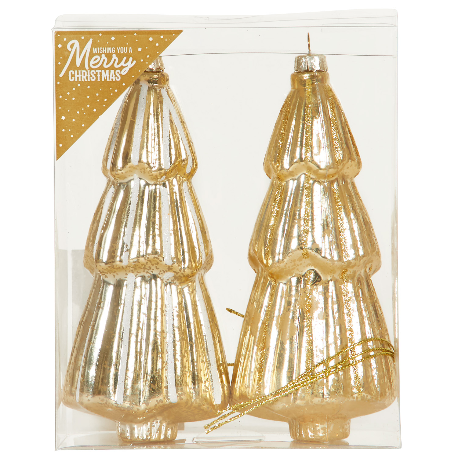 Set of 2 Hanging Tree Decorations - Gold Image 1