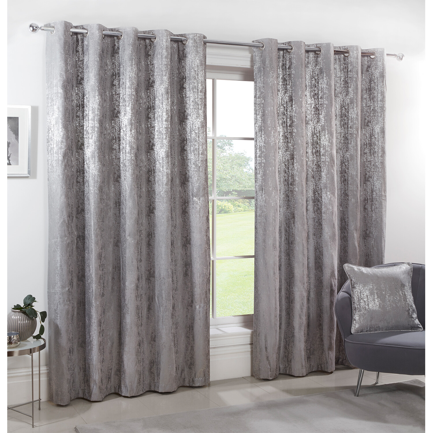 Divante Agadir Silver Jacquard Eyelet Curtains 229cm Image 2